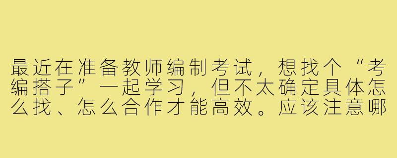 最近在准备教师编制考试，想找个“考编搭子”一起学习，但不太确定具体怎么找、怎么合作才能高效。应该注意哪些方面，才能让这种学习搭档关系真正对备考有帮助？-考教师编搭子