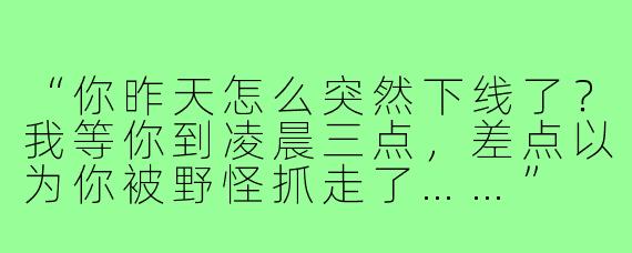 “你昨天怎么突然下线了？我等你到凌晨三点，差点以为你被野怪抓走了……”