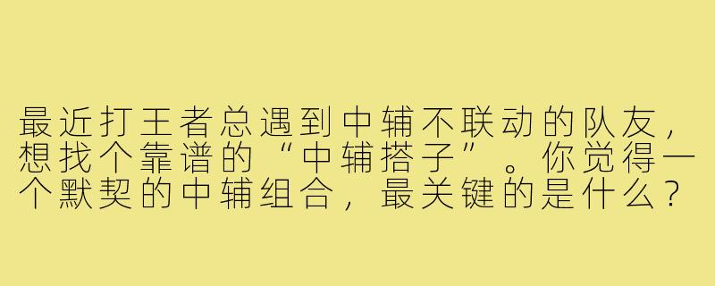 最近打王者总遇到中辅不联动的队友,想找个靠谱的“中辅搭子”。你觉得一个默契的中辅组合,最关键的是什么?-王者搭子中辅