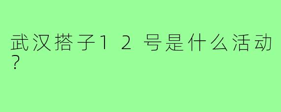 武汉搭子12号是什么活动？
