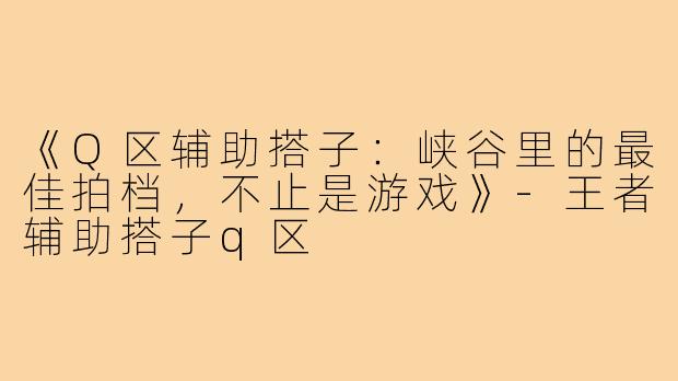 《Q区辅助搭子：峡谷里的最佳拍档，不止是游戏》-王者辅助搭子q区