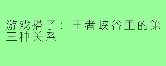 游戏搭子：王者峡谷里的第三种关系