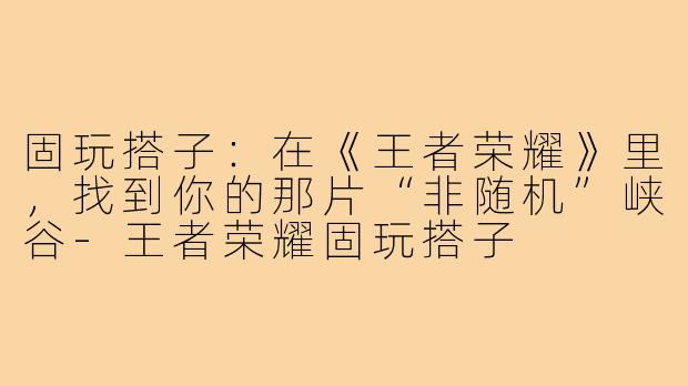固玩搭子：在《王者荣耀》里，找到你的那片“非随机”峡谷-王者荣耀固玩搭子