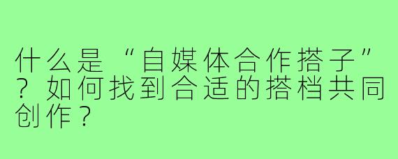 什么是“自媒体合作搭子”？如何找到合适的搭档共同创作？