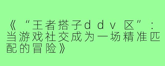 《“王者搭子ddv区”：当游戏社交成为一场精准匹配的冒险》