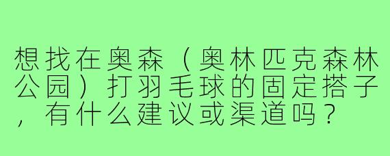 想找在奥森（奥林匹克森林公园）打羽毛球的固定搭子，有什么建议或渠道吗？