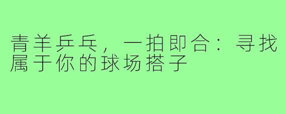 青羊乒乓，一拍即合：寻找属于你的球场搭子