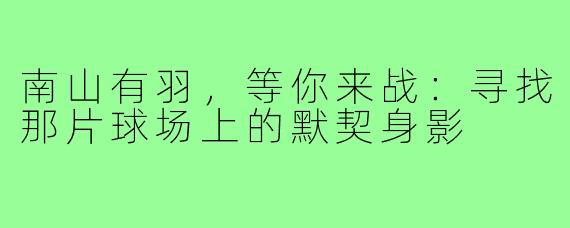 南山有羽，等你来战：寻找那片球场上的默契身影