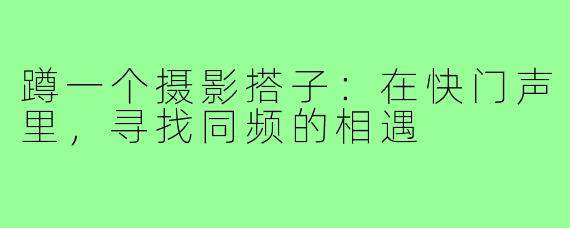 蹲一个摄影搭子：在快门声里，寻找同频的相遇