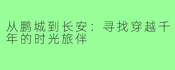从鹏城到长安:寻找穿越千年的时光旅伴