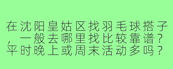 在沈阳皇姑区找羽毛球搭子，一般去哪里找比较靠谱？平时晚上或周末活动多吗？