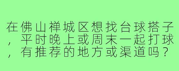 在佛山禅城区想找台球搭子，平时晚上或周末一起打球，有推荐的地方或渠道吗？