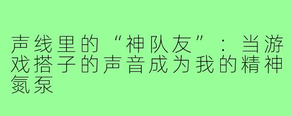 声线里的“神队友”：当游戏搭子的声音成为我的精神氮泵