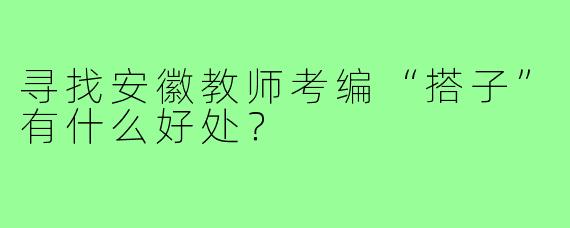 寻找安徽教师考编“搭子”有什么好处？