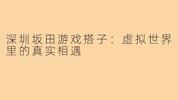 深圳坂田游戏搭子:虚拟世界里的真实相遇