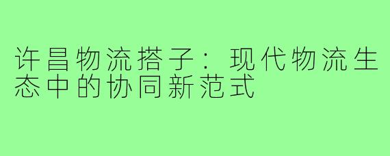 许昌物流搭子:现代物流生态中的协同新范式