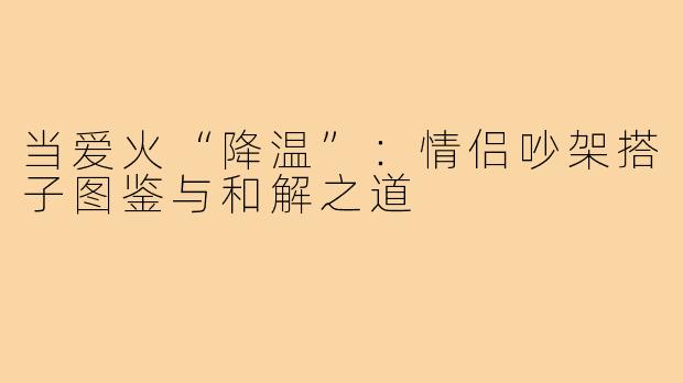 当爱火“降温”：情侣吵架搭子图鉴与和解之道