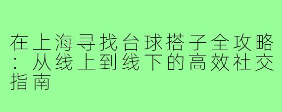 在上海寻找台球搭子全攻略:从线上到线下的高效社交指南