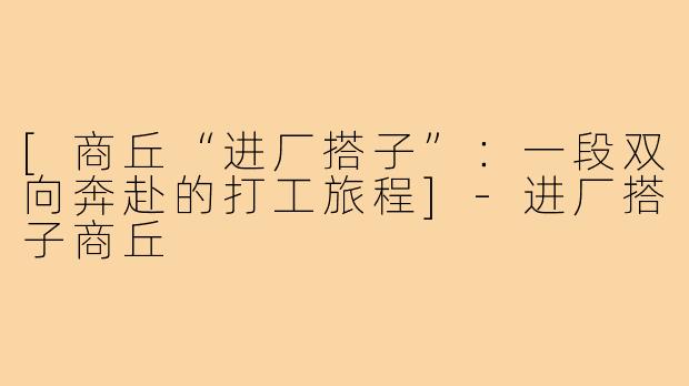 [商丘“进厂搭子”：一段双向奔赴的打工旅程]-进厂搭子商丘