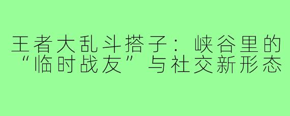 王者大乱斗搭子：峡谷里的“临时战友”与社交新形态