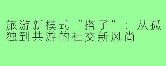 旅游新模式“搭子”：从孤独到共游的社交新风尚