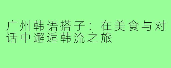 广州韩语搭子:在美食与对话中邂逅韩流之旅