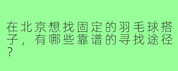 在北京想找固定的羽毛球搭子,有哪些靠谱的寻找途径?