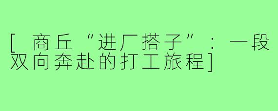 [商丘“进厂搭子”：一段双向奔赴的打工旅程]