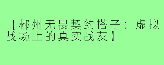 【郴州无畏契约搭子：虚拟战场上的真实战友】