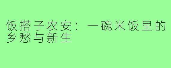 饭搭子农安：一碗米饭里的乡愁与新生