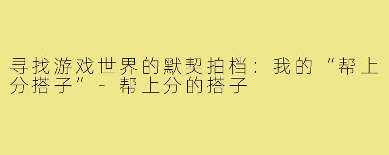 寻找游戏世界的默契拍档：我的“帮上分搭子”-帮上分的搭子