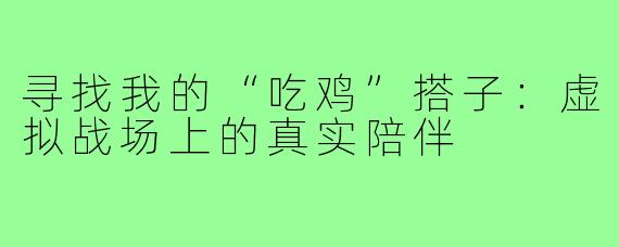 寻找我的“吃鸡”搭子：虚拟战场上的真实陪伴