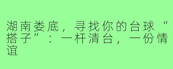 湖南娄底，寻找你的台球“搭子”：一杆清台，一份情谊
