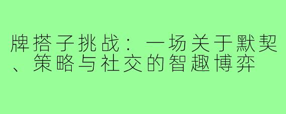 牌搭子挑战：一场关于默契、策略与社交的智趣博弈