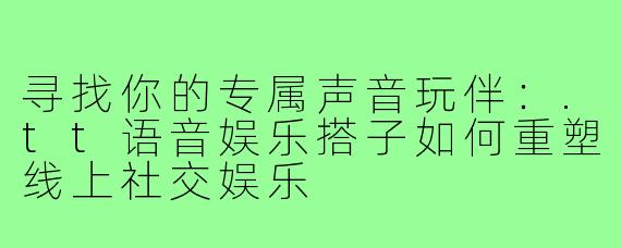 寻找你的专属声音玩伴：.tt语音娱乐搭子如何重塑线上社交娱乐