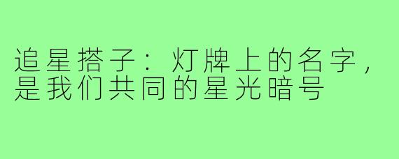 追星搭子：灯牌上的名字，是我们共同的星光暗号