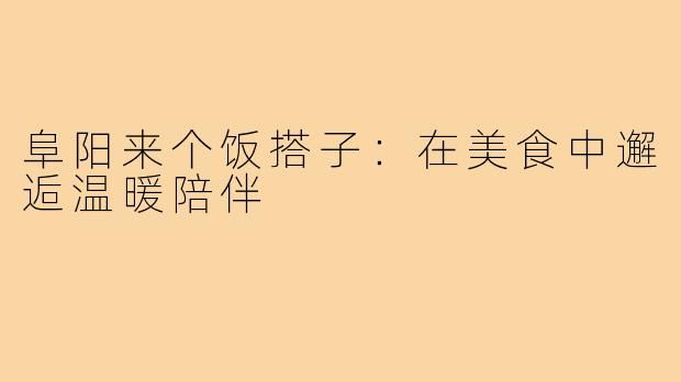 阜阳来个饭搭子：在美食中邂逅温暖陪伴