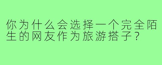 你为什么会选择一个完全陌生的网友作为旅游搭子？