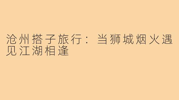 沧州搭子旅行：当狮城烟火遇见江湖相逢
