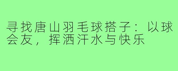 寻找唐山羽毛球搭子：以球会友，挥洒汗水与快乐