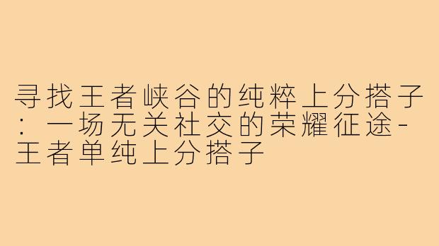 寻找王者峡谷的纯粹上分搭子：一场无关社交的荣耀征途-王者单纯上分搭子