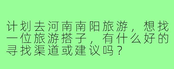 计划去河南南阳旅游，想找一位旅游搭子，有什么好的寻找渠道或建议吗？