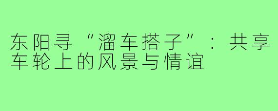 东阳寻“溜车搭子”：共享车轮上的风景与情谊