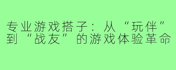 专业游戏搭子：从“玩伴”到“战友”的游戏体验革命
