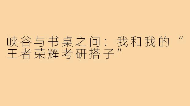 峡谷与书桌之间：我和我的“王者荣耀考研搭子”