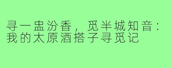 寻一盅汾香，觅半城知音：我的太原酒搭子寻觅记