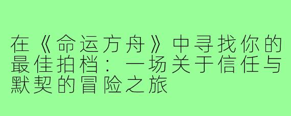 在《命运方舟》中寻找你的最佳拍档：一场关于信任与默契的冒险之旅