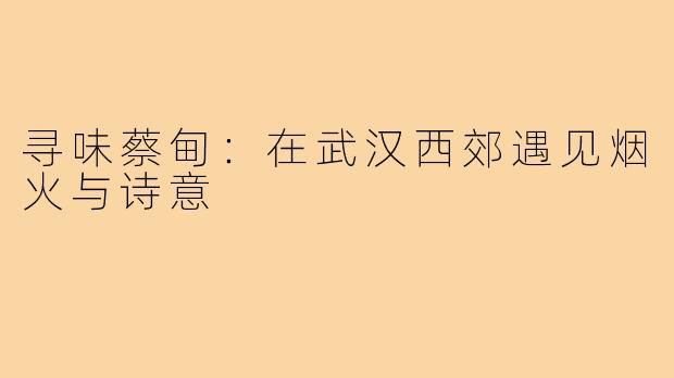 寻味蔡甸：在武汉西郊遇见烟火与诗意
