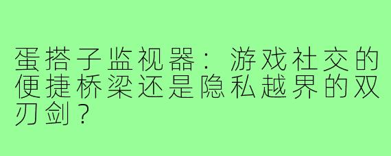 蛋搭子监视器：游戏社交的便捷桥梁还是隐私越界的双刃剑？
