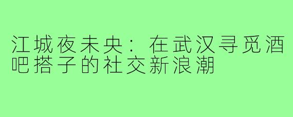 江城夜未央：在武汉寻觅酒吧搭子的社交新浪潮